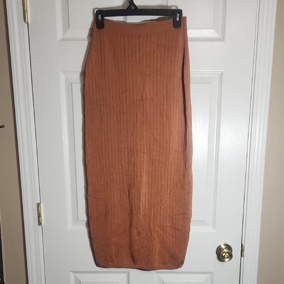 Free People Orange Ribbed Maxi Pencil Skirt Casual - Picture 2 of 8
